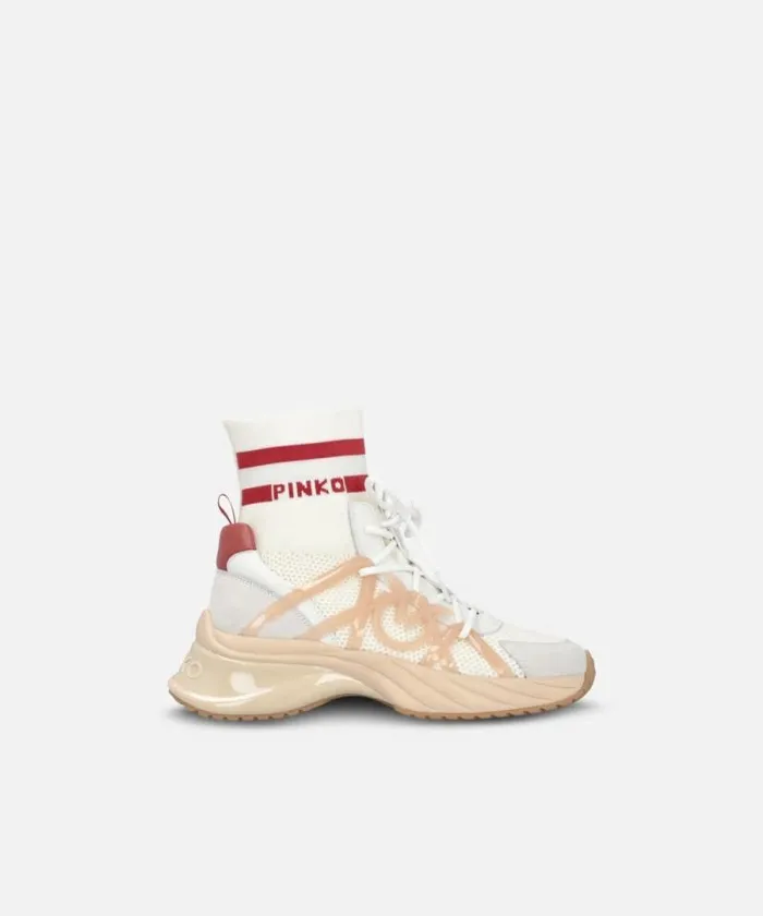 Women Sneakers Pinko ARIEL Sneakers With Knit Sock Detail Milk White