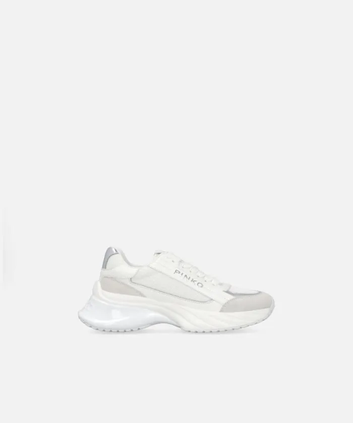 Women Sneakers Pinko Ariel Sneakers With Logo And Leather And Suede Details Whitesilver