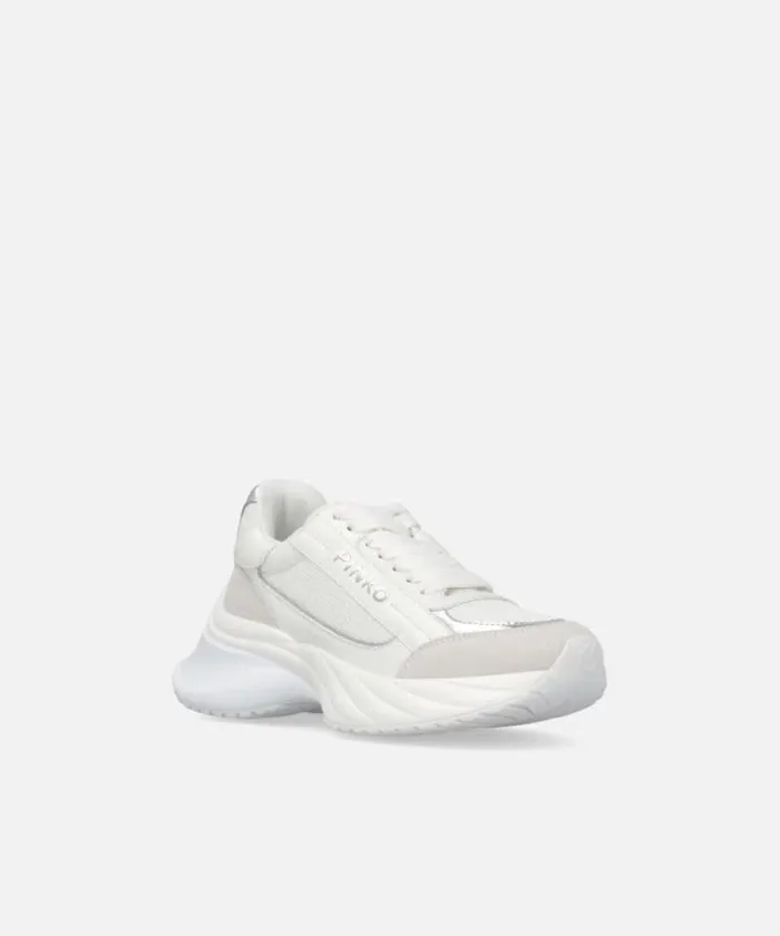 Women Sneakers Pinko Ariel Sneakers With Logo And Leather And Suede Details Whitesilver Women Sneakers Pinko Ariel Sneakers With Logo And Leather And Suede Details Whitesilver