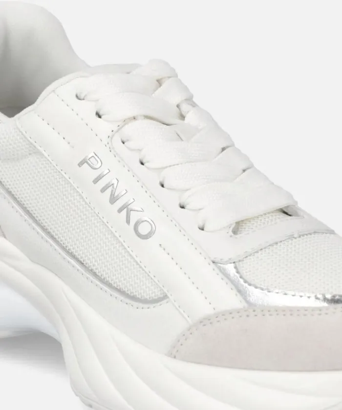 Women Sneakers Pinko Ariel Sneakers With Logo And Leather And Suede Details Whitesilver Women Sneakers Pinko Ariel Sneakers With Logo And Leather And Suede Details Whitesilver