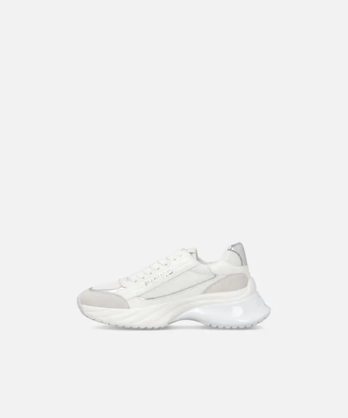 Women Sneakers Pinko Ariel Sneakers With Logo And Leather And Suede Details Whitesilver Women Sneakers Pinko Ariel Sneakers With Logo And Leather And Suede Details Whitesilver