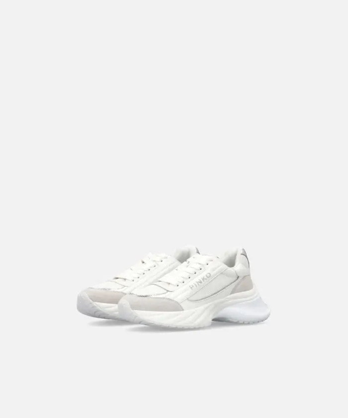 Women Sneakers Pinko Ariel Sneakers With Logo And Leather And Suede Details Whitesilver Women Sneakers Pinko Ariel Sneakers With Logo And Leather And Suede Details Whitesilver