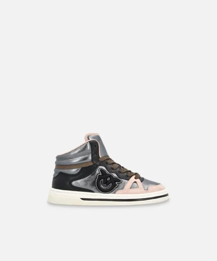 Women Sneakers Pinko Laminated Hightop Sneakers Pewterblacknude