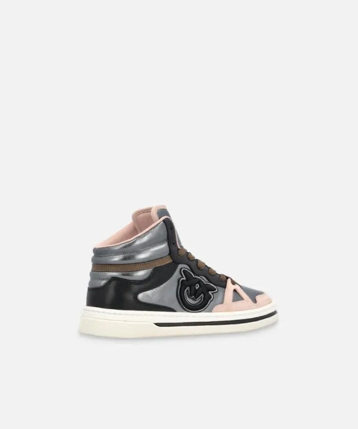Women Sneakers Pinko Laminated Hightop Sneakers Pewterblacknude Women Sneakers Pinko Laminated Hightop Sneakers Pewterblacknude