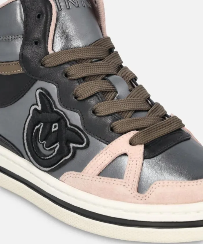 Women Sneakers Pinko Laminated Hightop Sneakers Pewterblacknude Women Sneakers Pinko Laminated Hightop Sneakers Pewterblacknude