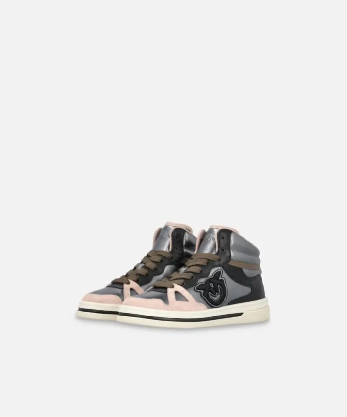 Women Sneakers Pinko Laminated Hightop Sneakers Pewterblacknude Women Sneakers Pinko Laminated Hightop Sneakers Pewterblacknude