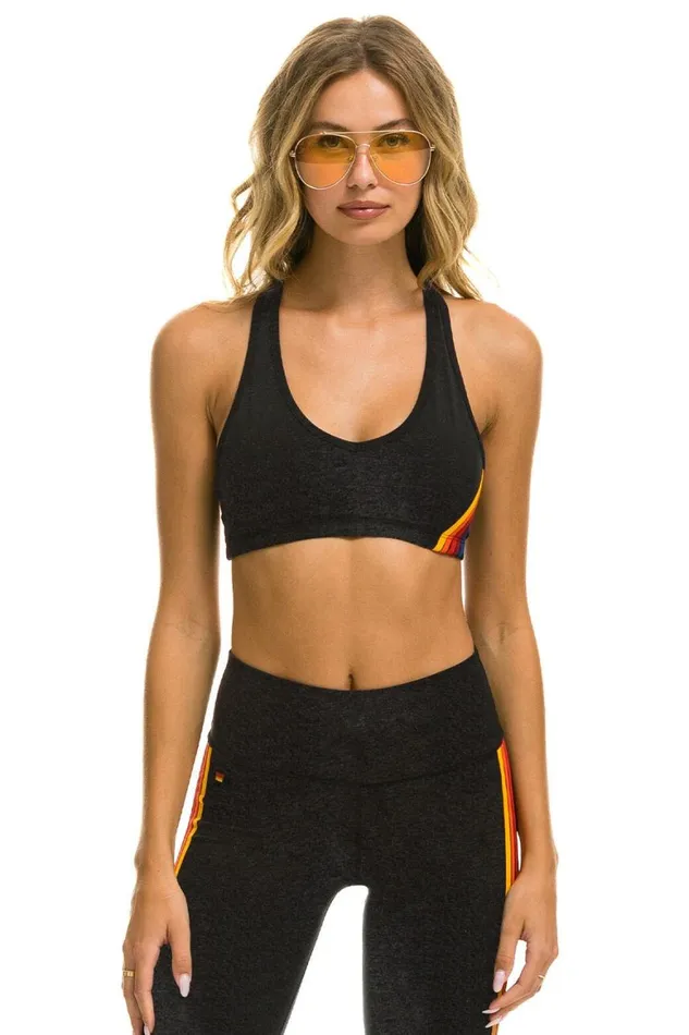Women Sports Bras Aviator Nation 5 Stripe Sports Bra 8211 Charcoal