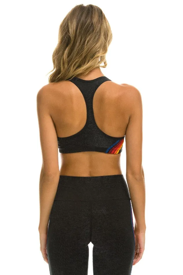 Women Sports Bras Aviator Nation 5 Stripe Sports Bra 8211 Charcoal