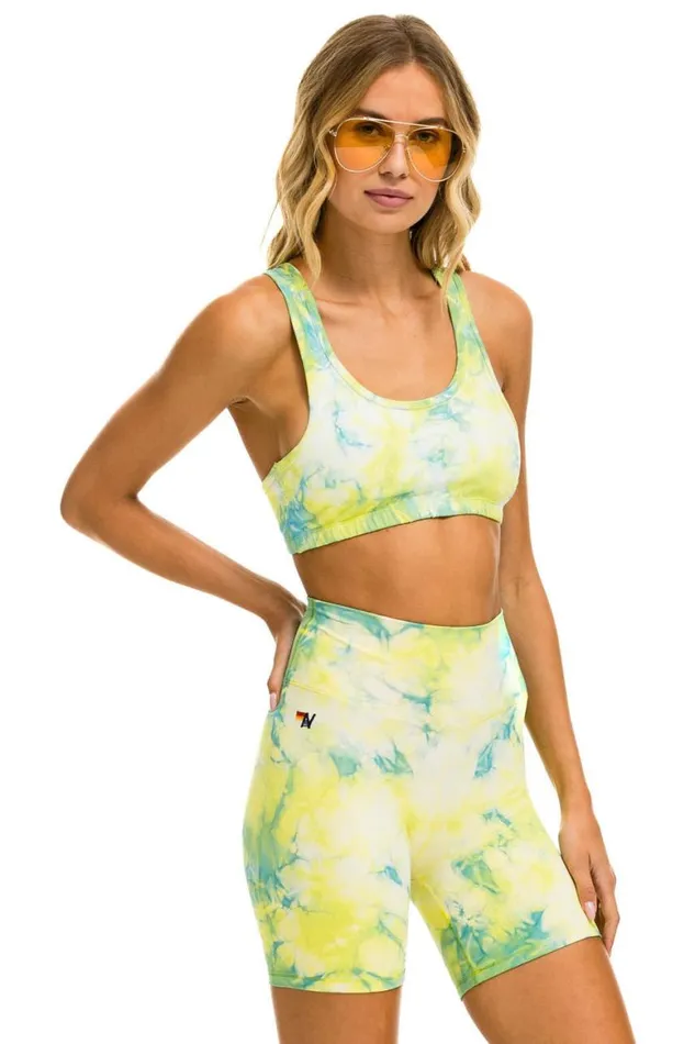 Women Sports Bras Aviator Nation Hand Dyed Sports Bra 8211 Tie Dye Neon Yellow