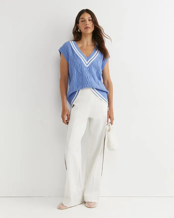 Women Sportscraft Knits and Cardigans Elka Cable VNeck Vest Belle Blue