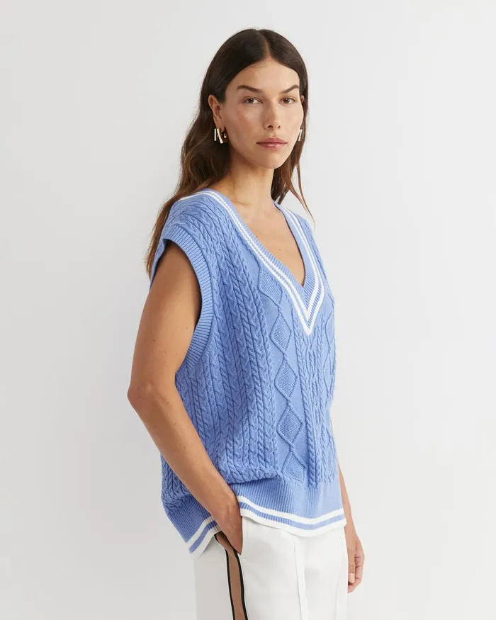 Women Sportscraft Knits and Cardigans Elka Cable VNeck Vest Belle Blue
