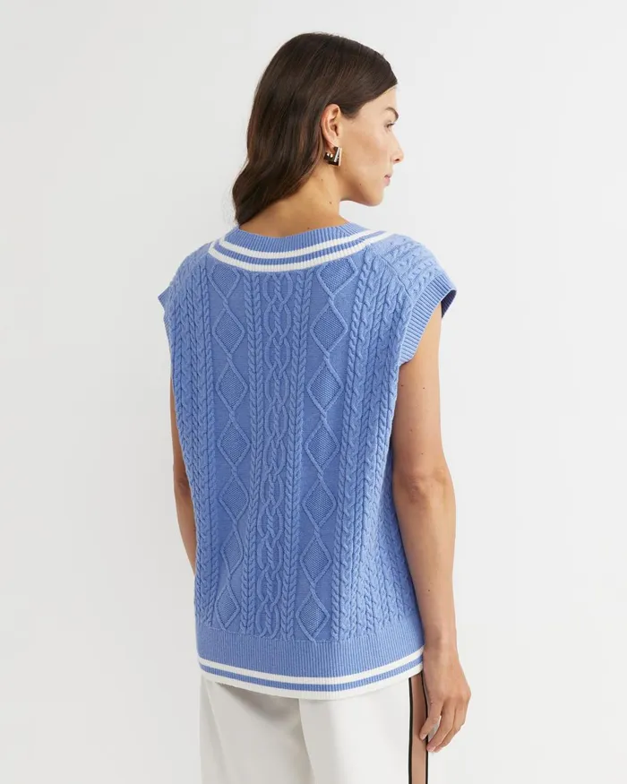 Women Sportscraft Knits and Cardigans Elka Cable VNeck Vest Belle Blue