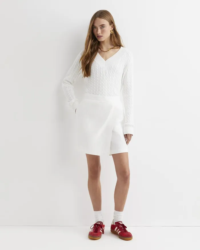 Women Sportscraft Knits and Cardigans Elka Varsity Cable Sweater Winter White Women Sportscraft Knits and Cardigans Elka Varsity Cable Sweater Winter White