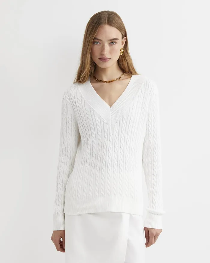 Women Sportscraft Knits and Cardigans Elka Varsity Cable Sweater Winter White