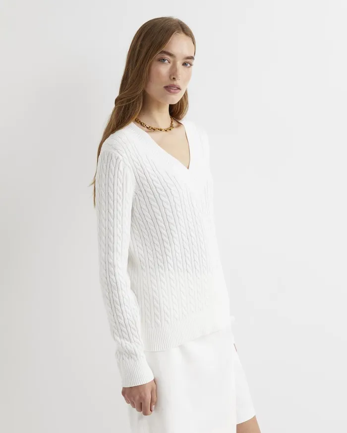 Women Sportscraft Knits and Cardigans Elka Varsity Cable Sweater Winter White
