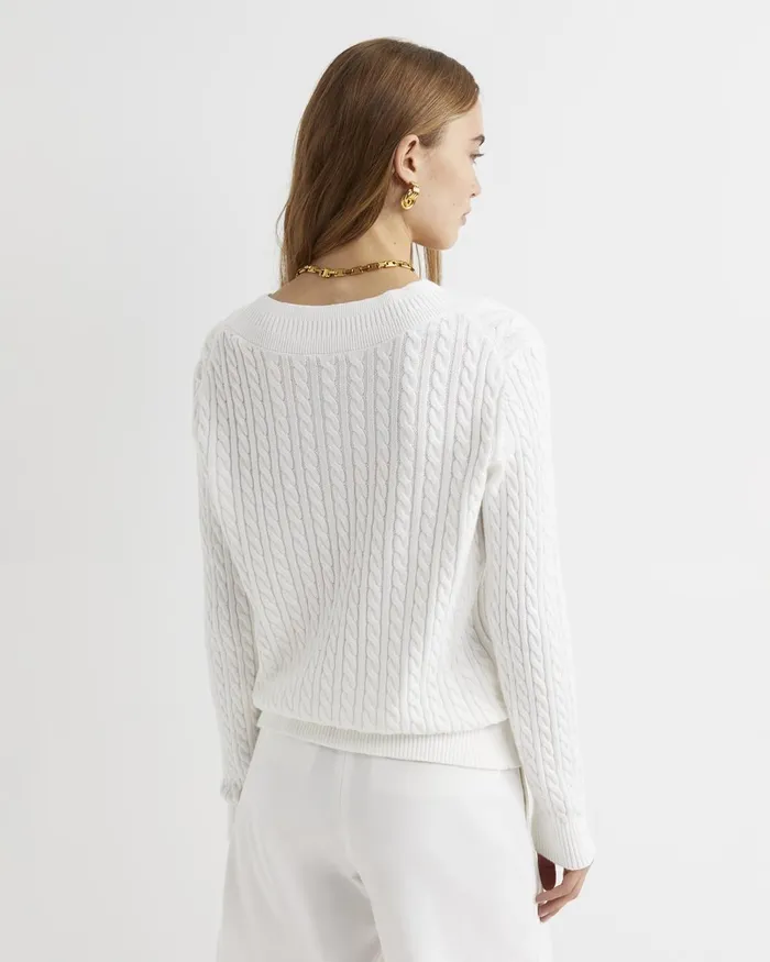 Women Sportscraft Knits and Cardigans Elka Varsity Cable Sweater Winter White