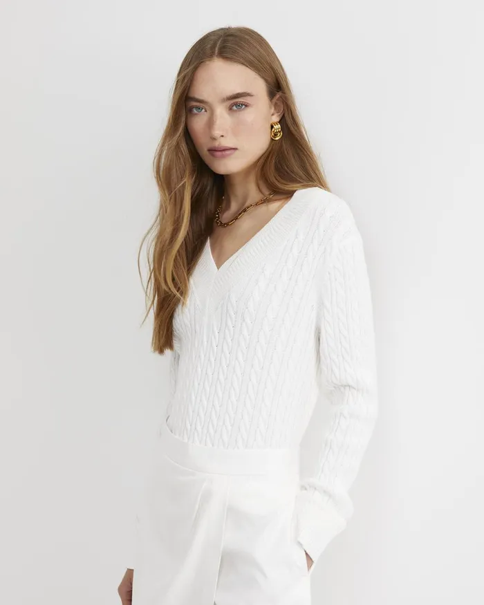Women Sportscraft Knits and Cardigans Elka Varsity Cable Sweater Winter White