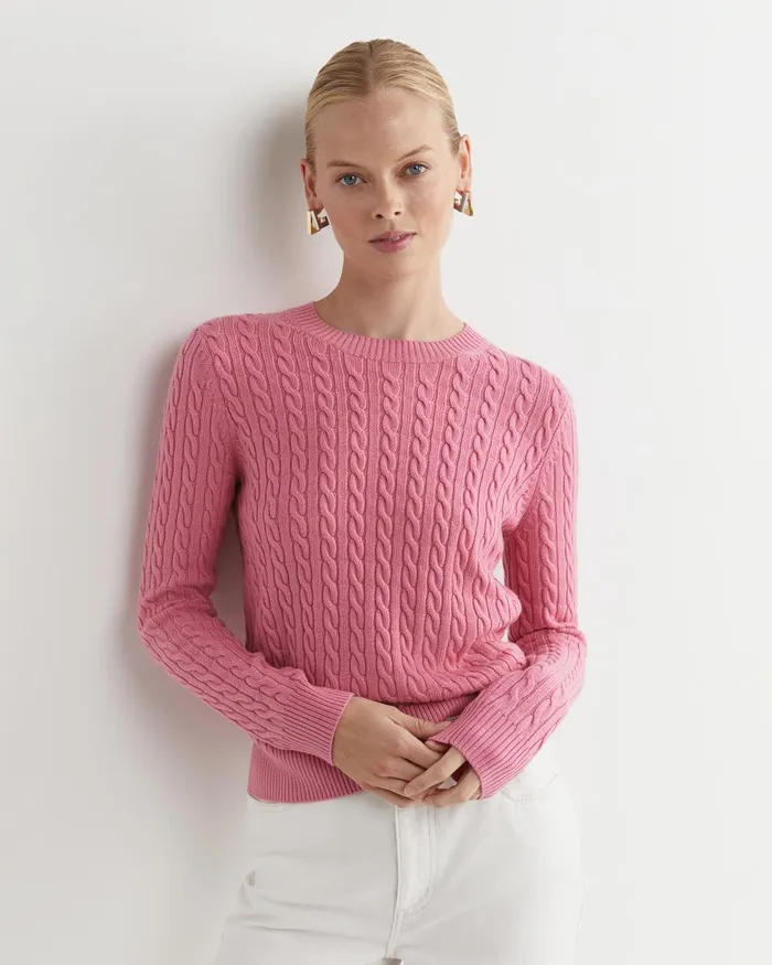 Women Sportscraft Knits and Cardigans Merino Wool Baby Cable Sweater Roseberry