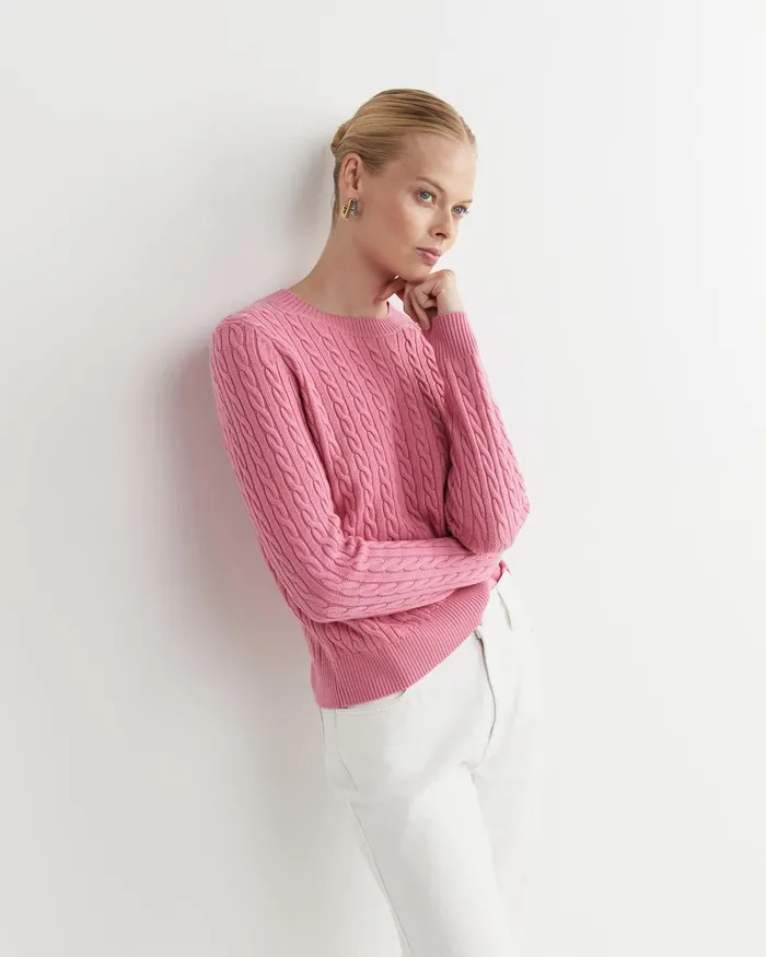 Women Sportscraft Knits and Cardigans Merino Wool Baby Cable Sweater Roseberry
