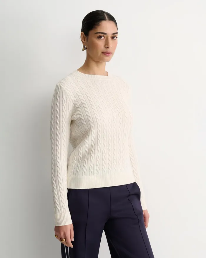 Women Sportscraft Knits and Cardigans Merino Wool Baby Cable Sweater Winter White