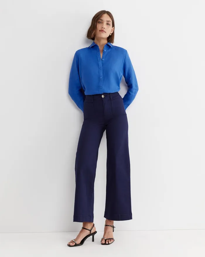 Women Sportscraft Shirts Dahlia Long Sleeve Linen Shirt Cerulean