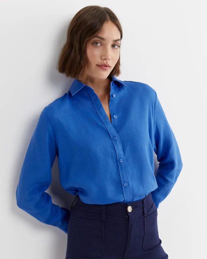 Women Sportscraft Shirts Dahlia Long Sleeve Linen Shirt Cerulean