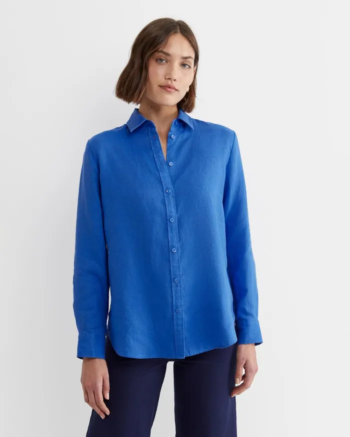 Women Sportscraft Shirts Dahlia Long Sleeve Linen Shirt Cerulean