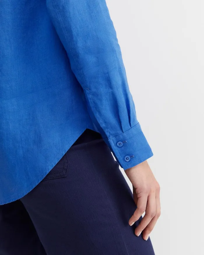 Women Sportscraft Shirts Dahlia Long Sleeve Linen Shirt Cerulean