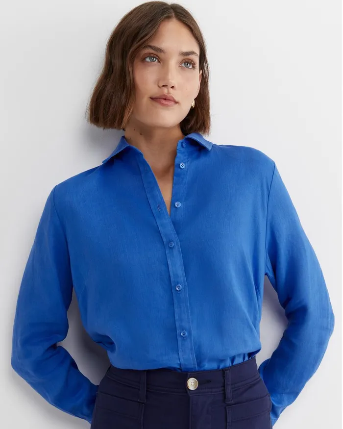 Women Sportscraft Shirts Dahlia Long Sleeve Linen Shirt Cerulean