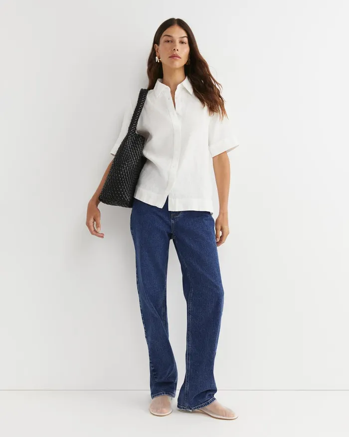 Women Sportscraft Shirts Lulu Short Sleeve Linen Shirt White