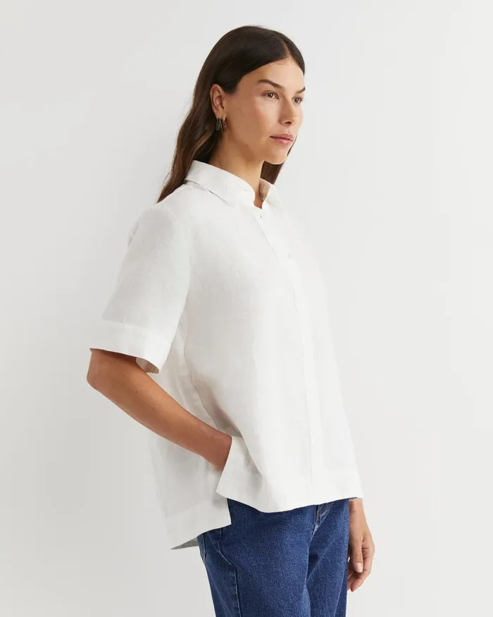 Women Sportscraft Shirts Lulu Short Sleeve Linen Shirt White