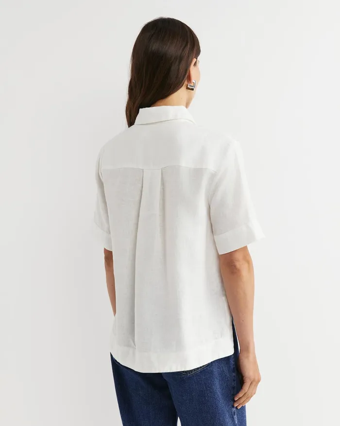 Women Sportscraft Shirts Lulu Short Sleeve Linen Shirt White