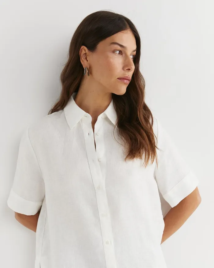 Women Sportscraft Shirts Lulu Short Sleeve Linen Shirt White