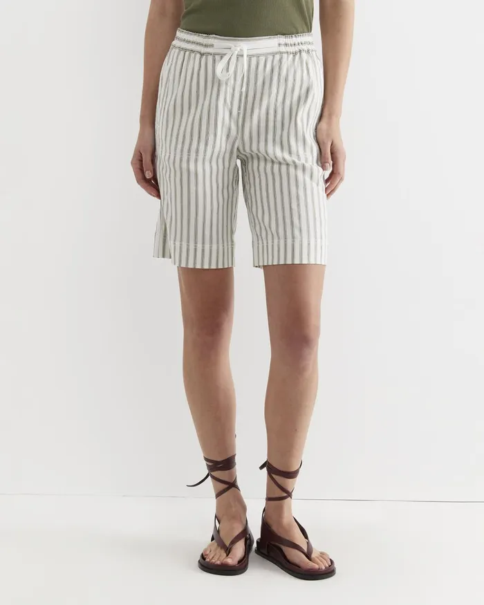 Women Sportscraft Shorts Rosa Stripe Linen Short Whitekhaki