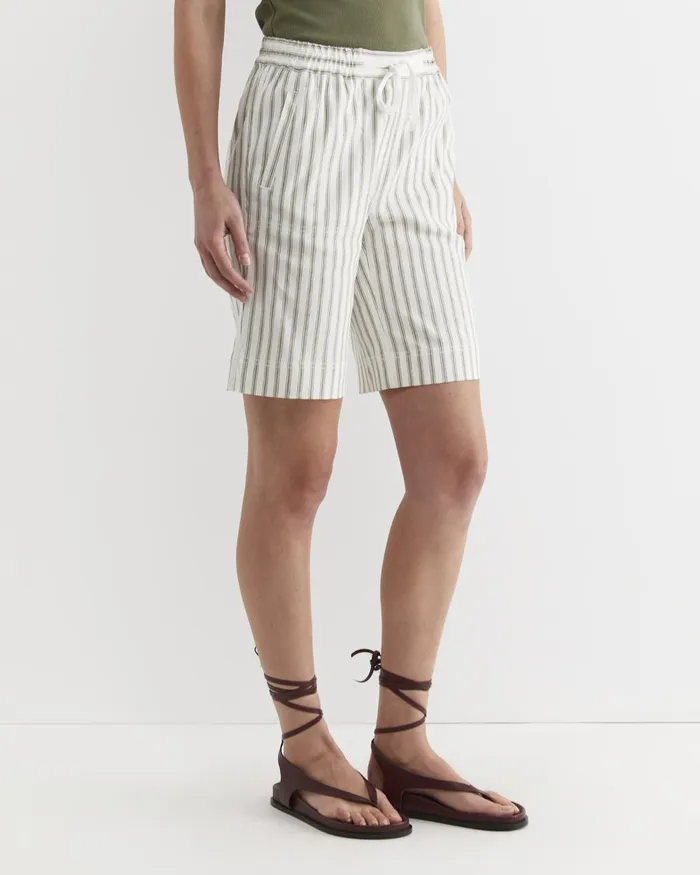 Women Sportscraft Shorts Rosa Stripe Linen Short Whitekhaki