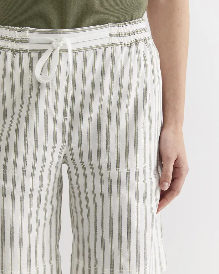 Women Sportscraft Shorts Rosa Stripe Linen Short Whitekhaki