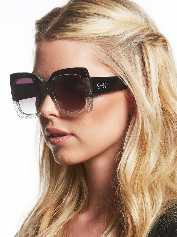 Women Sunglasses Jessica Simpson Ombre Glitter In Black and Clear