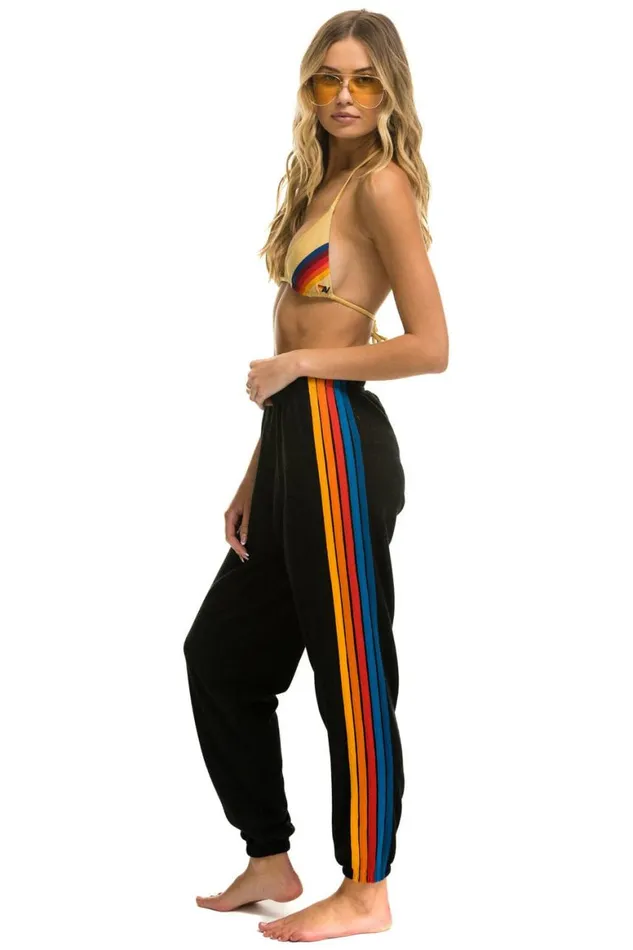 Women Sweatpants Aviator Nation 5 Stripe Sweatpants 8211 Black 2