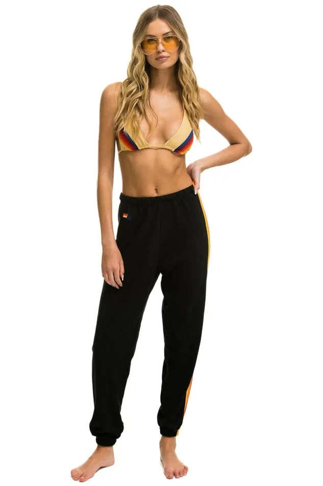 Women Sweatpants Aviator Nation 5 Stripe Sweatpants 8211 Black 2