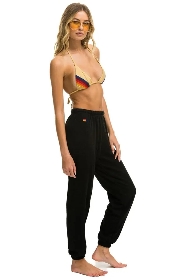 Women Sweatpants Aviator Nation 5 Stripe Sweatpants 8211 Black 2
