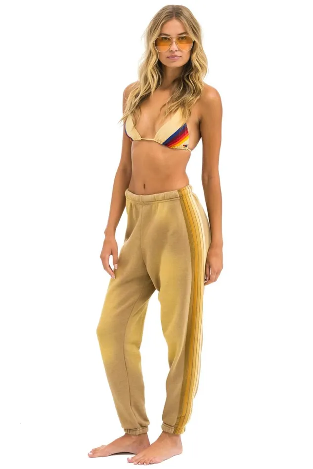 Women Sweatpants Aviator Nation 5 Stripe Sweatpants 8211 Faded Tan