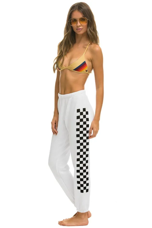 Women Sweatpants Aviator Nation Check Leg Sweatpants 8211 White