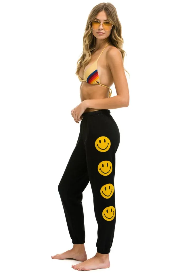 Women Sweatpants Aviator Nation Smiley 2 Light Weight Sweatpants 8211 Black