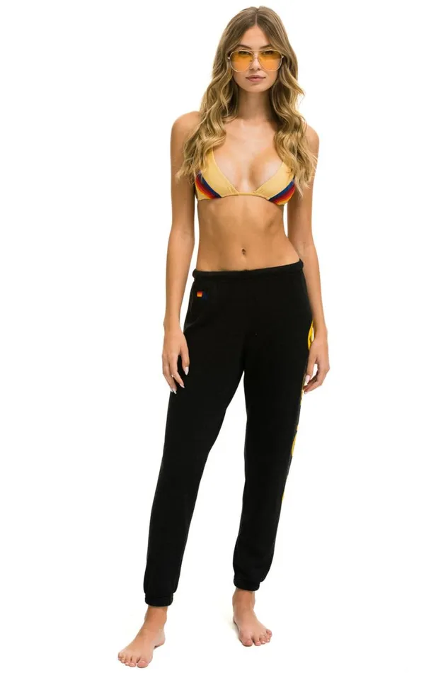 Women Sweatpants Aviator Nation Smiley 2 Light Weight Sweatpants 8211 Black