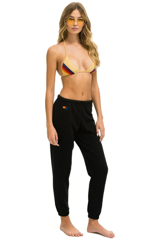 Women Sweatpants Aviator Nation Smiley 2 Light Weight Sweatpants 8211 Black