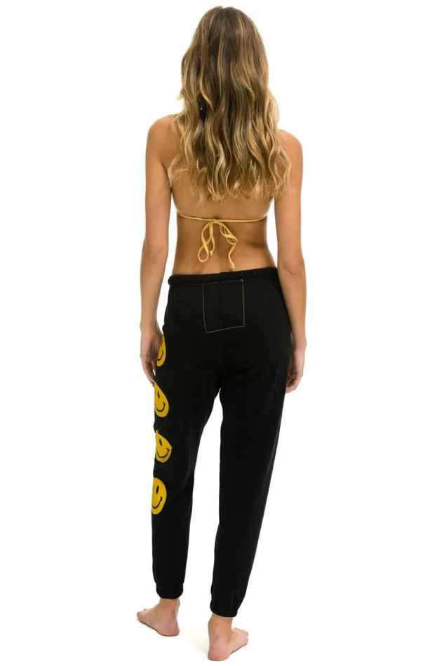 Women Sweatpants Aviator Nation Smiley 2 Light Weight Sweatpants 8211 Black