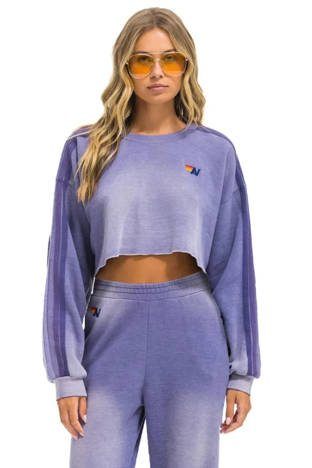 Women Sweatshirts Aviator Nation Classic Stripe Cropped Crew Sweatshirt Relaxed 8211 Faded Grape Women Sweatshirts Aviator Nation Classic Stripe Cropped Crew Sweatshirt Relaxed 8211 Faded Grape