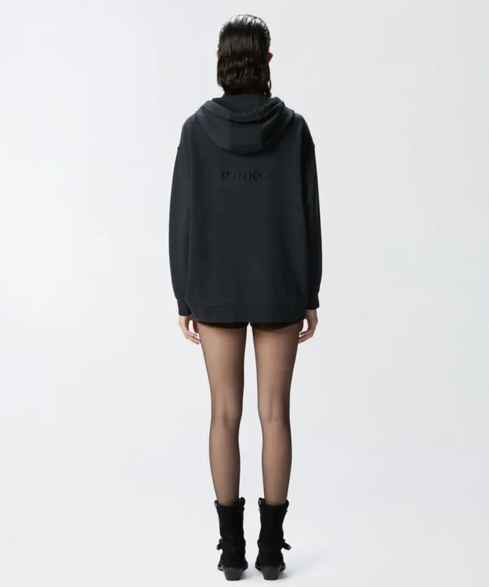 Women Sweatshirts Pinko Sweatshirt With Zip And Embroidered Logo Hood Caviar Black Women Sweatshirts Pinko Sweatshirt With Zip And Embroidered Logo Hood Caviar Black