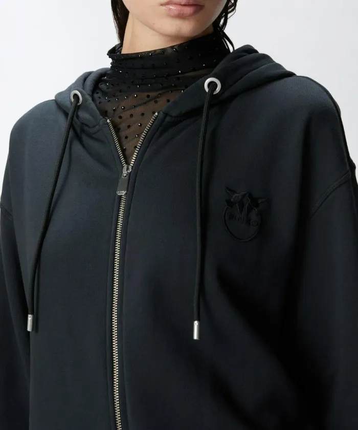 Women Sweatshirts Pinko Sweatshirt With Zip And Embroidered Logo Hood Caviar Black Women Sweatshirts Pinko Sweatshirt With Zip And Embroidered Logo Hood Caviar Black