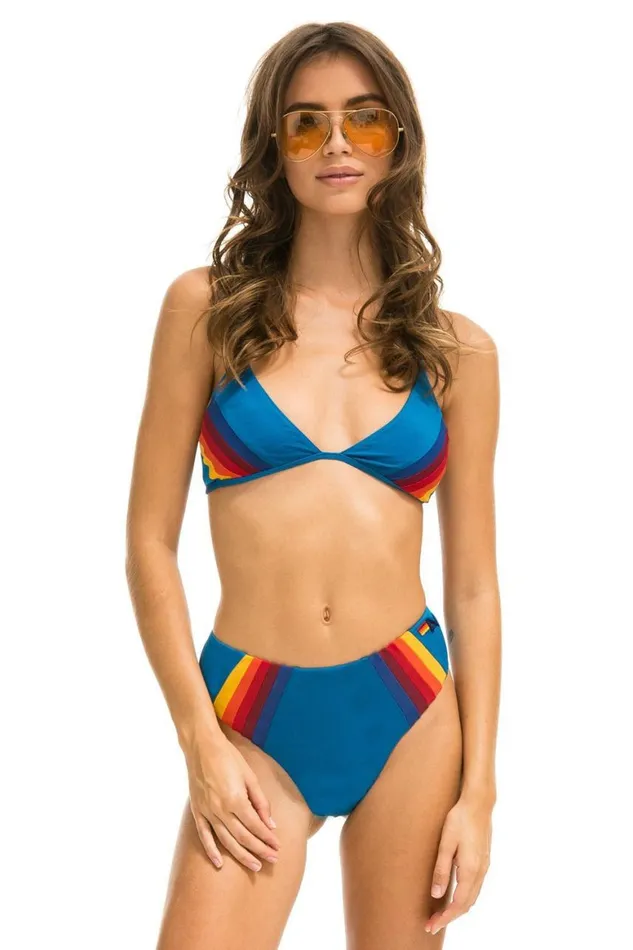 Women Swim Bottoms Aviator Nation 5 Stripe HiWaisted Bikini Bottoms 8211 Antigua Women Swim Bottoms Aviator Nation 5 Stripe HiWaisted Bikini Bottoms 8211 Antigua